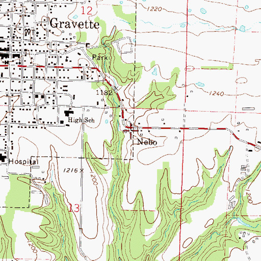 Topographic Map of Nebo, AR