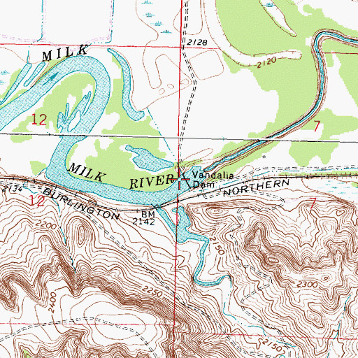 Topographic Map of Vandalia Dam, MT