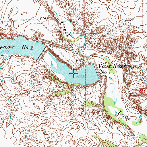Topographic Map of Vaux Reservoir Number One, MT