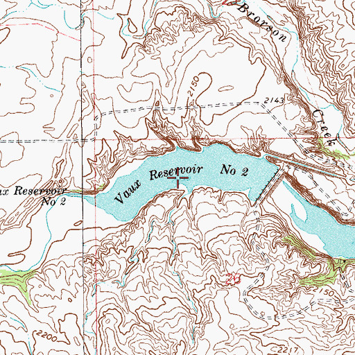 Topographic Map of Vaux Reservoir Number Two, MT
