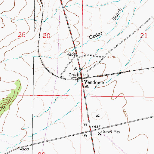 Topographic Map of Vendome, MT