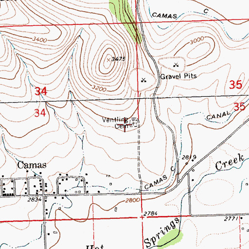 Topographic Map of Ventling Cemetery, MT