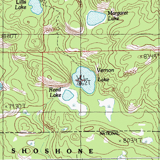 Topographic Map of Vernon Lake, MT