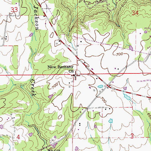 Topographic Map of New Bethany Baptist Church, AR