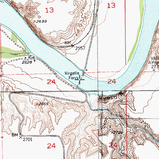 Topographic Map of Virgelle Ferry, MT