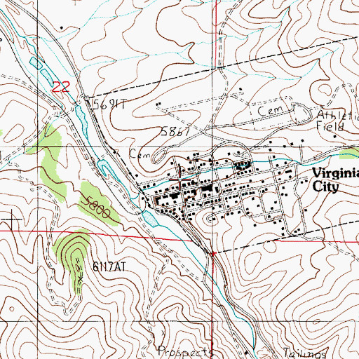 Topographic Map of Virginia City, MT