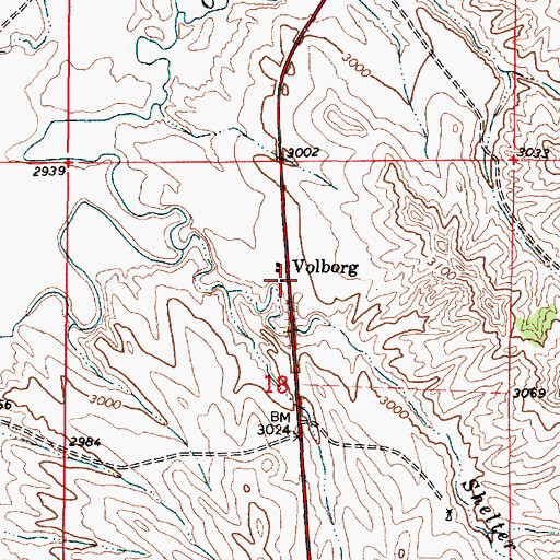 Topographic Map of Volborg, MT