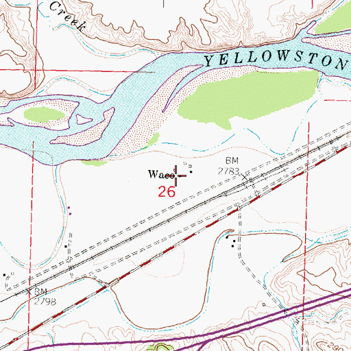 Topographic Map of Waco, MT