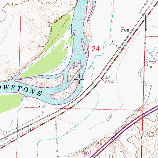 Topographic Map of Waco Custer Canal, MT
