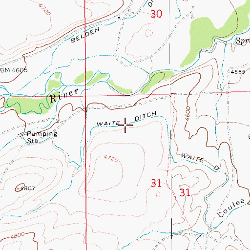 Topographic Map of Waite Ditch, MT