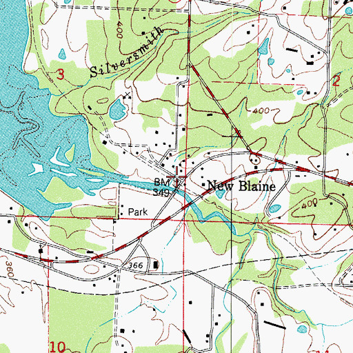 Topographic Map of New Blaine, AR
