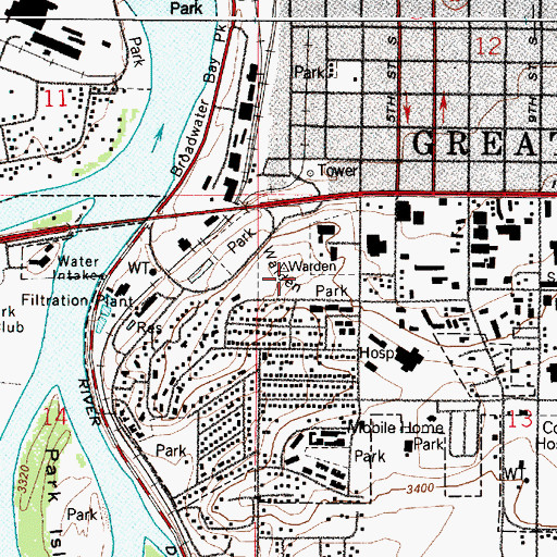 Topographic Map of Warden Park, MT