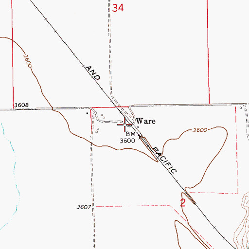 Topographic Map of Ware, MT