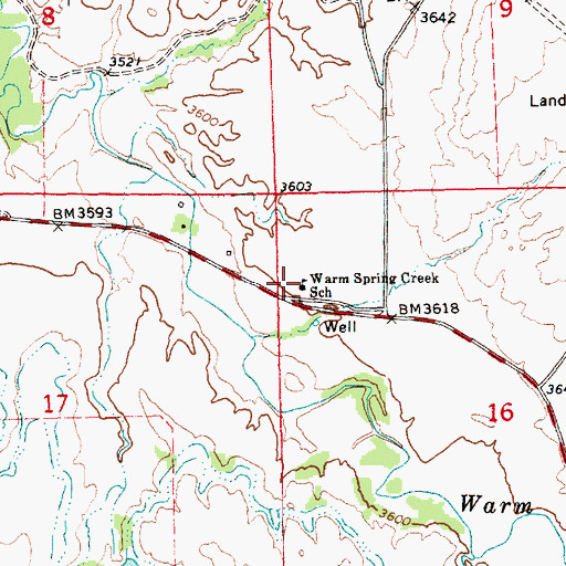 Topographic Map of Warm Spring Creek School (historical), MT