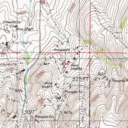 Topographic Map of Waterlode Mine, MT