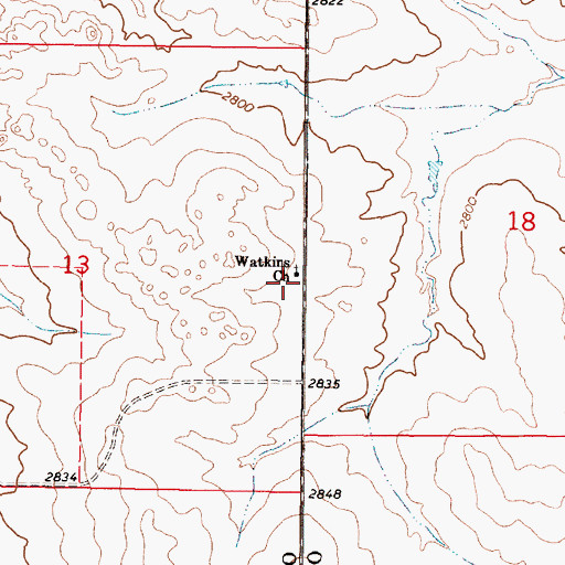 Topographic Map of Watkins Church, MT