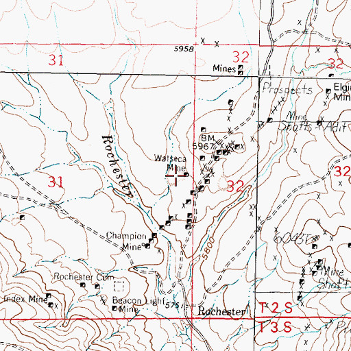 Topographic Map of Watseca Mine, MT