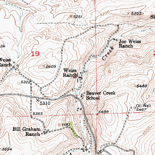 Topographic Map of Weiss Ranch, MT
