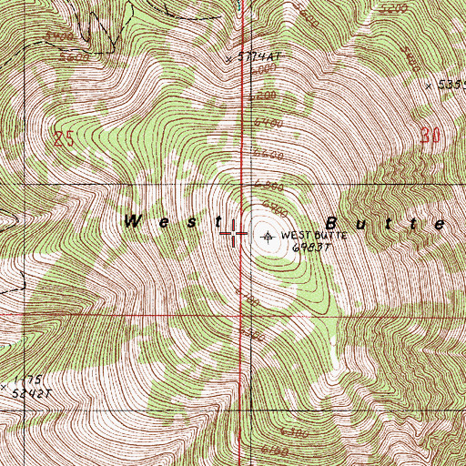 Topographic Map of West Butte, MT