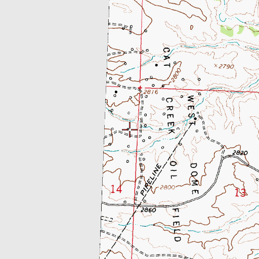 Topographic Map of West Dome Cat Creek Oil Field, MT