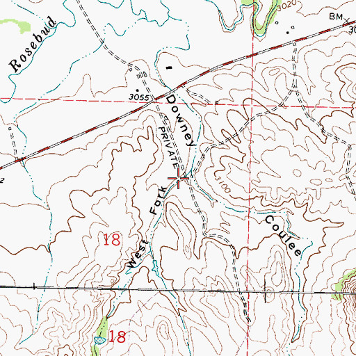 Topographic Map of West Fork Downey Coulee, MT