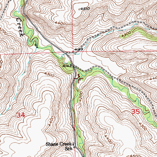 Topographic Map of West Fork Shane Creek, MT