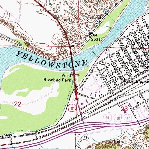 Topographic Map of West Rosebud State Park, MT