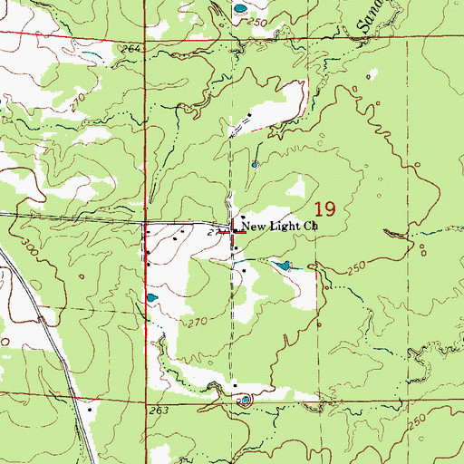 Topographic Map of New Light Baptist Church, AR