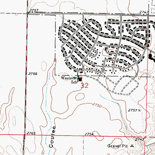 Topographic Map of Westside School, MT