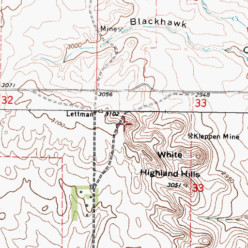 Topographic Map of White Highland Hills, MT