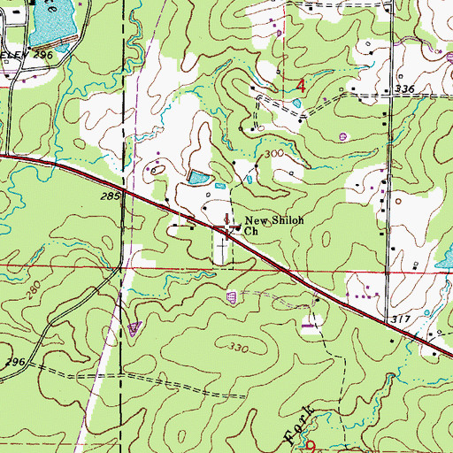 Topographic Map of New Shiloh Church, AR