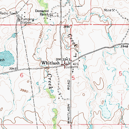 Topographic Map of Whitlash, MT