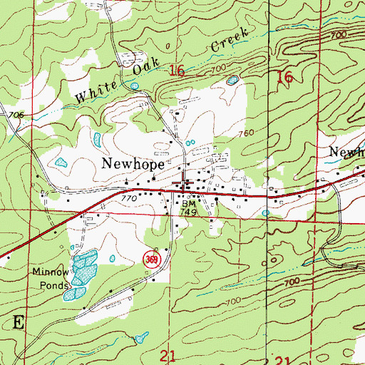 Topographic Map of Newhope, AR