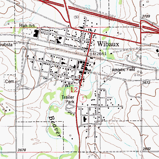 Topographic Map of Wibaux, MT