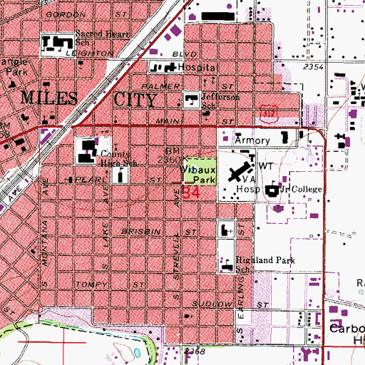 Topographic Map of Wibaux Park, MT