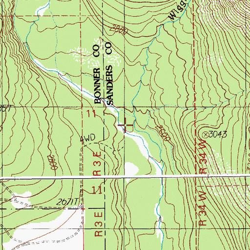 Topographic Map of Wiggletail Creek, MT