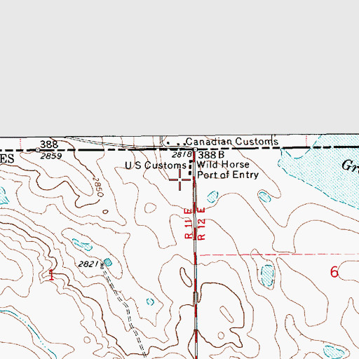 Topographic Map of United States Customs and Border Protection Wild Horse Port of Entry, MT