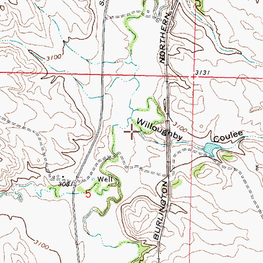 Topographic Map of Willoughby Coulee, MT