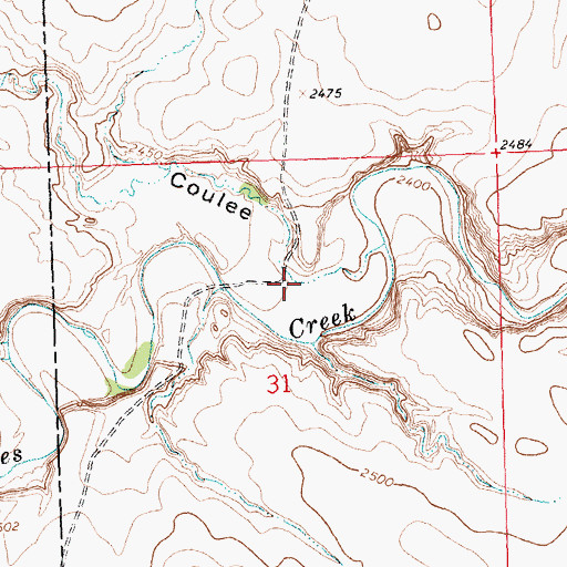 Topographic Map of Willow Coulee, MT