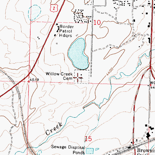 Topographic Map of Willow Creek Cemetery, MT