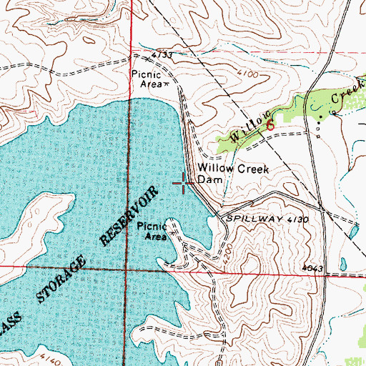 Topographic Map of Willow Creek Dam, MT