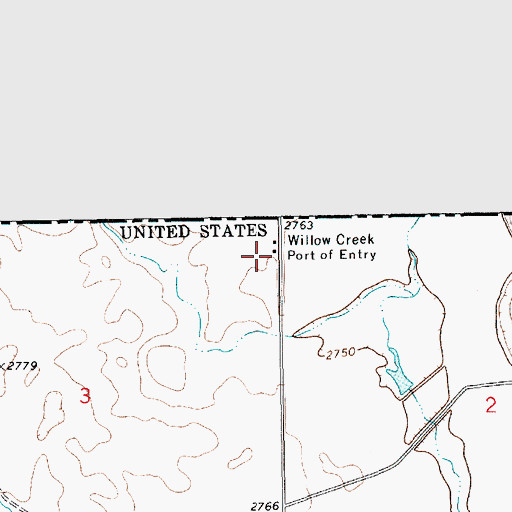 Topographic Map of United States Customs and Border Protection Willow Creek Port of Entry, MT