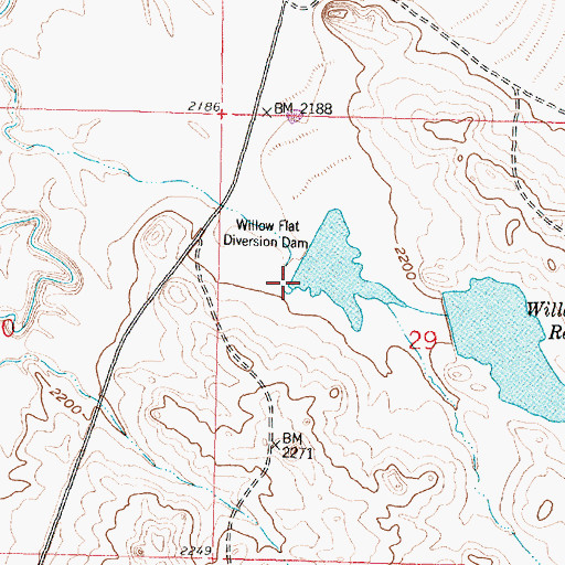 Topographic Map of Willow Flat Diversion Dam, MT