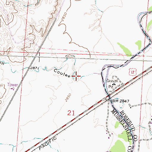 Topographic Map of Wilson Coulee, MT