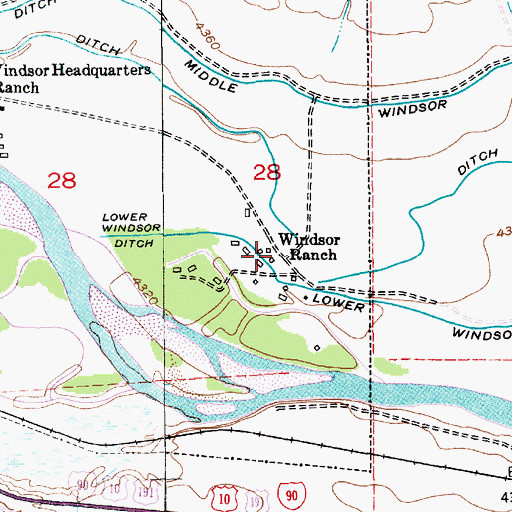 Topographic Map of Windsor Ranch, MT