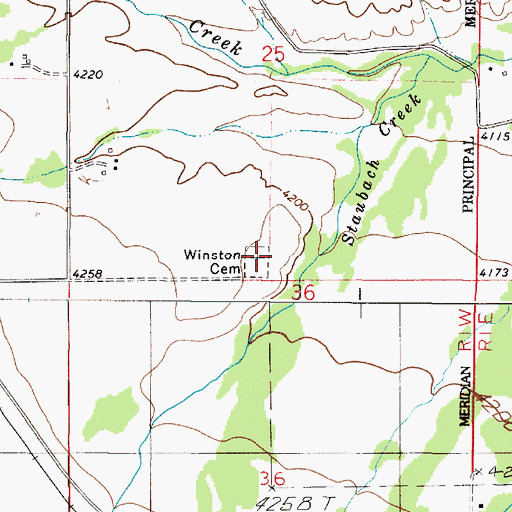 Topographic Map of Winston Cemetery, MT