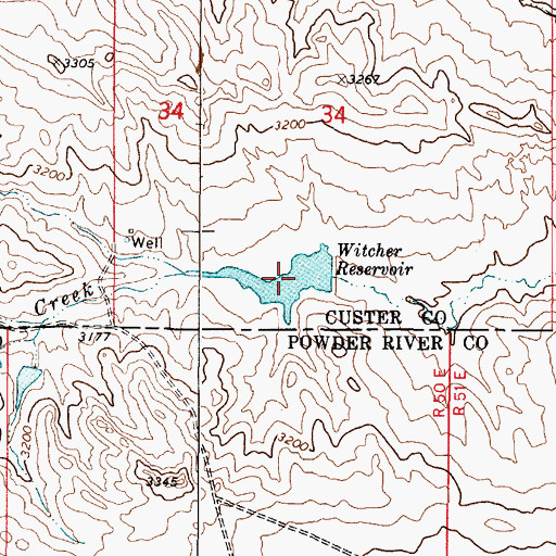 Topographic Map of Witcher Reservoir, MT