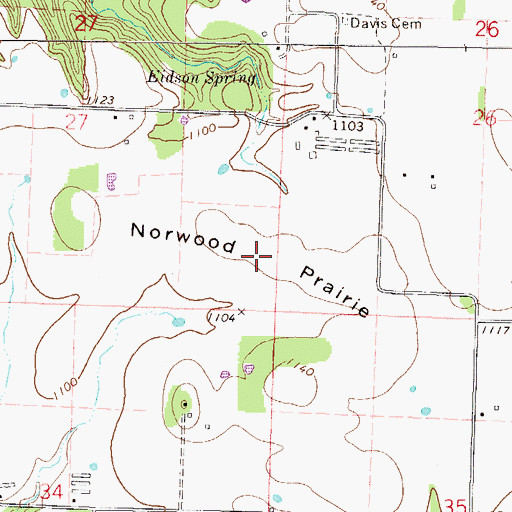 Topographic Map of Norwood Prairie, AR