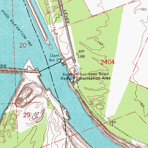 Topographic Map of Notrebes Bend Recreation Area, AR