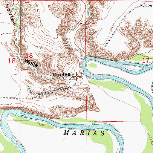Topographic Map of Wolfe Coulee, MT